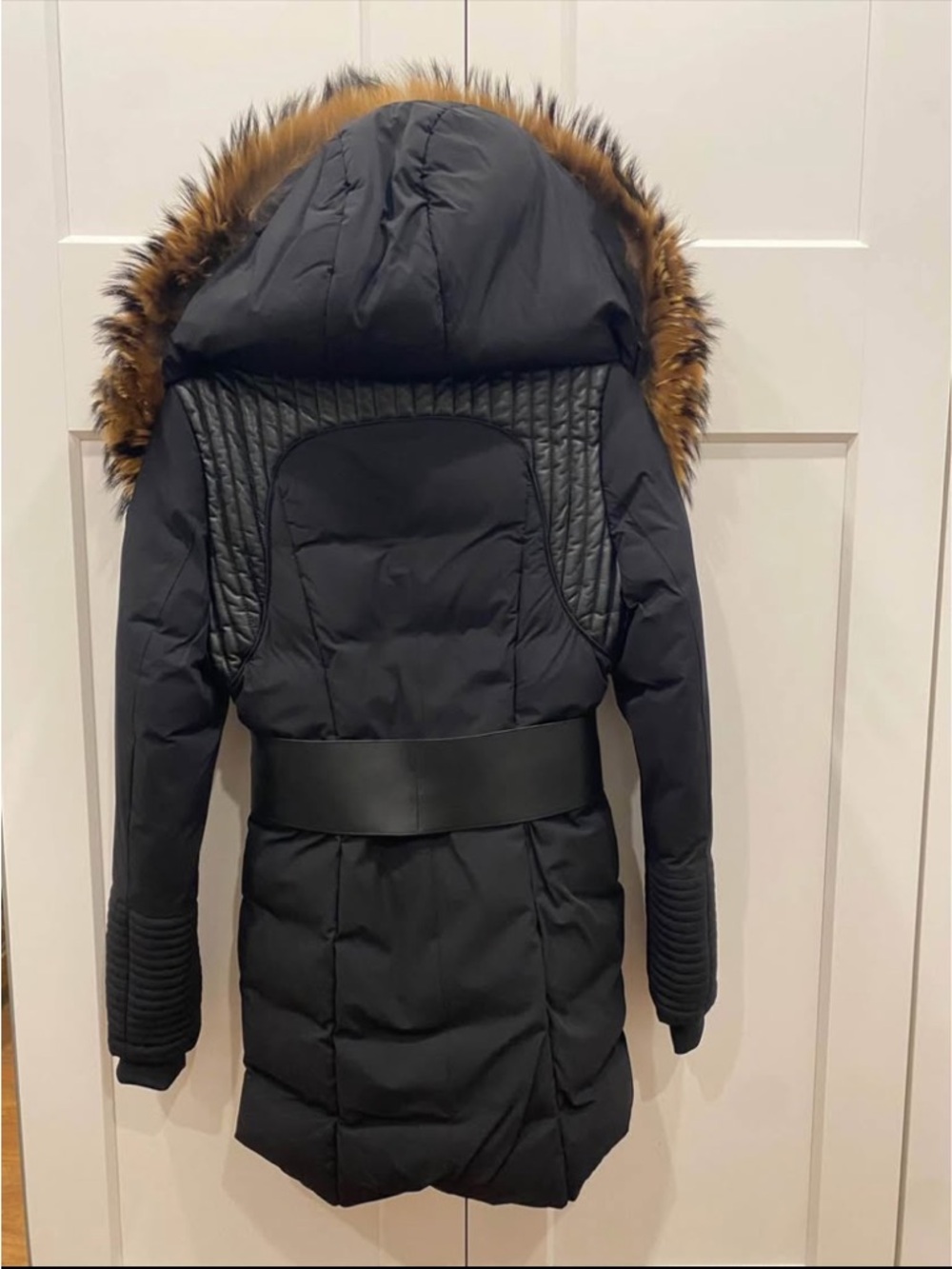 RUDSAK Black Down Puffer Coat with Tan Faux Fur Trim - Picture 3 of 4